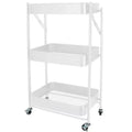 Organize It All 3 Tier Folding Metal Utility Storage Rolling Cart with Lockable Wheels White