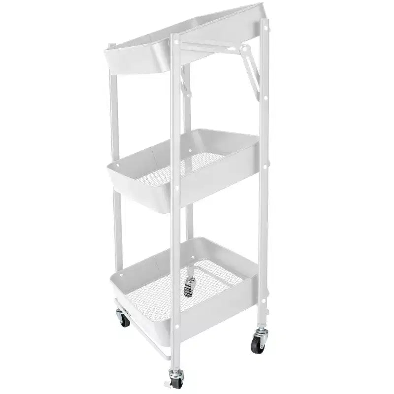Chariot de rangement utilitaire à roulettes en métal pliable à 3 niveaux avec roues verrouillables Blanc