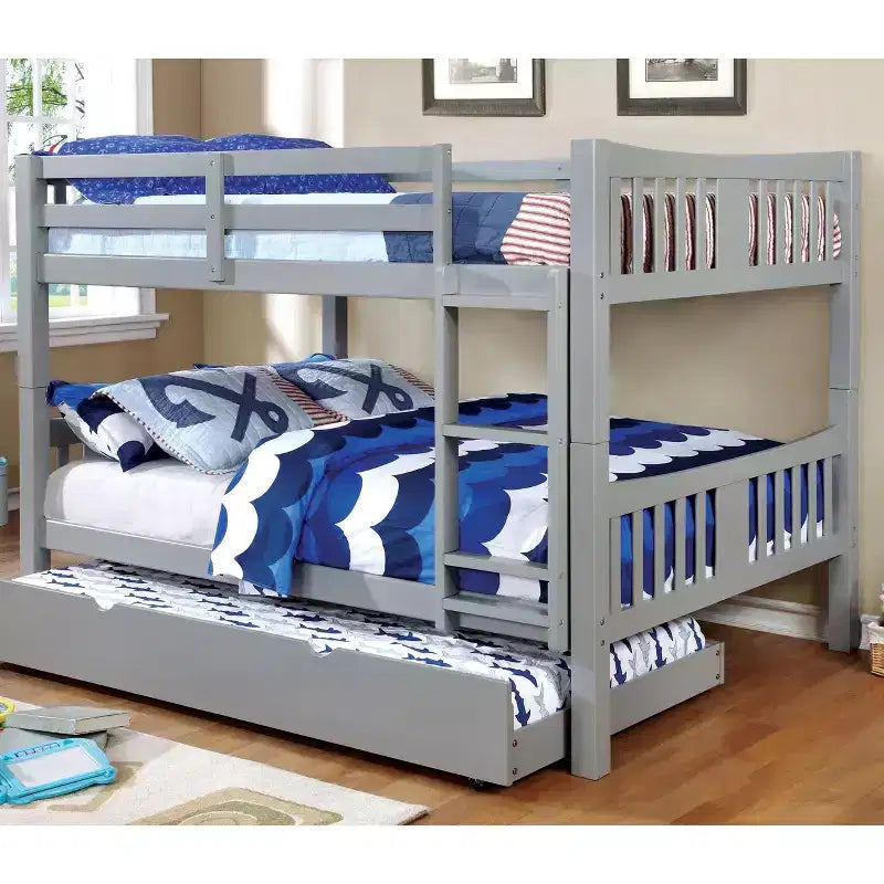 Lit superposé pour enfants Clare - Gris - Barrières de sécurité et échelle intégrées, placage de bois, style transitionnel