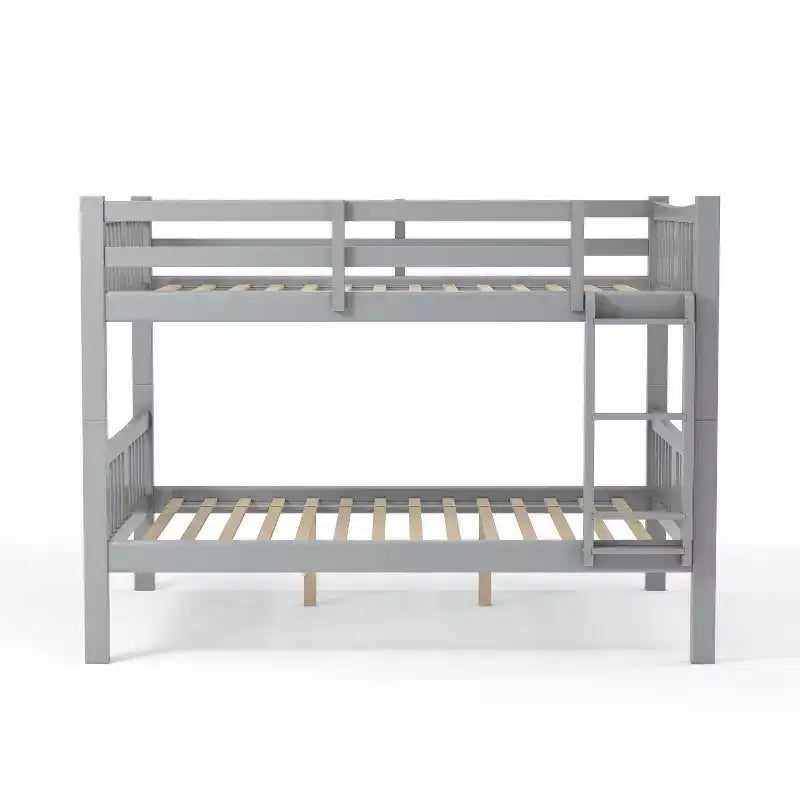 Lit superposé pour enfants Clare - Gris - Barrières de sécurité et échelle intégrées, placage de bois, style transitionnel