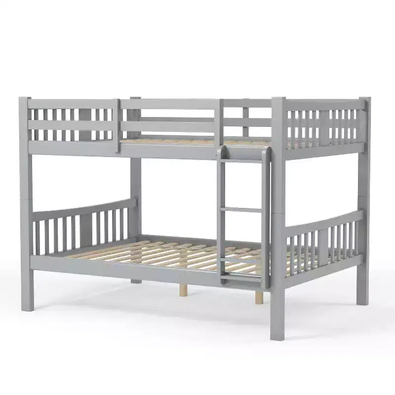 Lit superposé pour enfants Clare - Gris - Barrières de sécurité et échelle intégrées, placage de bois, style transitionnel