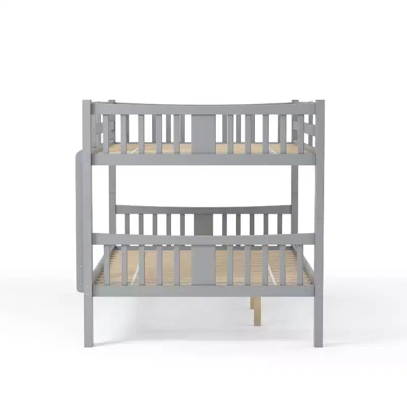 Lit superposé pour enfants Clare - Gris - Barrières de sécurité et échelle intégrées, placage de bois, style transitionnel