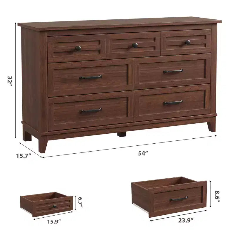 Commode de chambre, commode à tiroirs de 137 cm de large avec rangement autonome, commode de rangement en bois pour salon, chambre à coucher