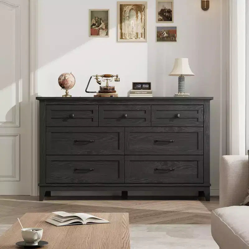 Commode de chambre, commode à tiroirs de 137 cm de large avec rangement autonome, commode de rangement en bois pour salon, chambre à coucher