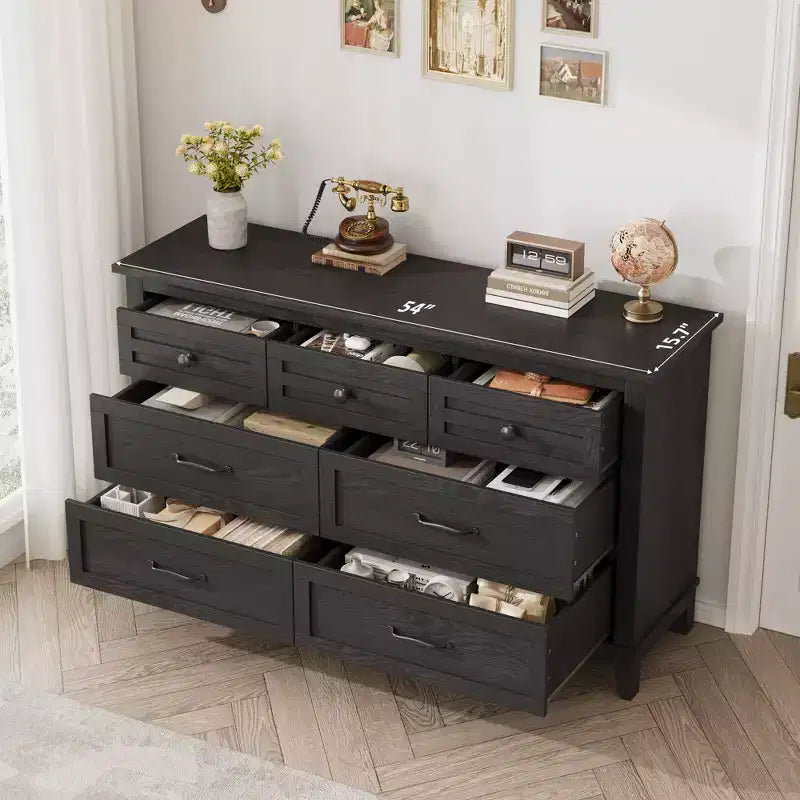 Commode de chambre, commode à tiroirs de 137 cm de large avec rangement autonome, commode de rangement en bois pour salon, chambre à coucher