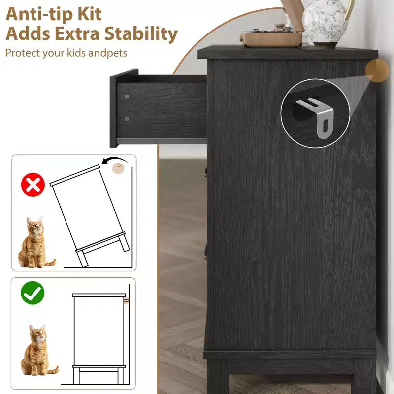 Commode de chambre, commode à tiroirs de 137 cm de large avec rangement autonome, commode de rangement en bois pour salon, chambre à coucher