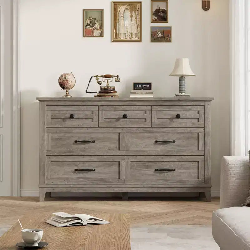 Commode de chambre, commode à tiroirs de 137 cm de large avec rangement autonome, commode de rangement en bois pour salon, chambre à coucher