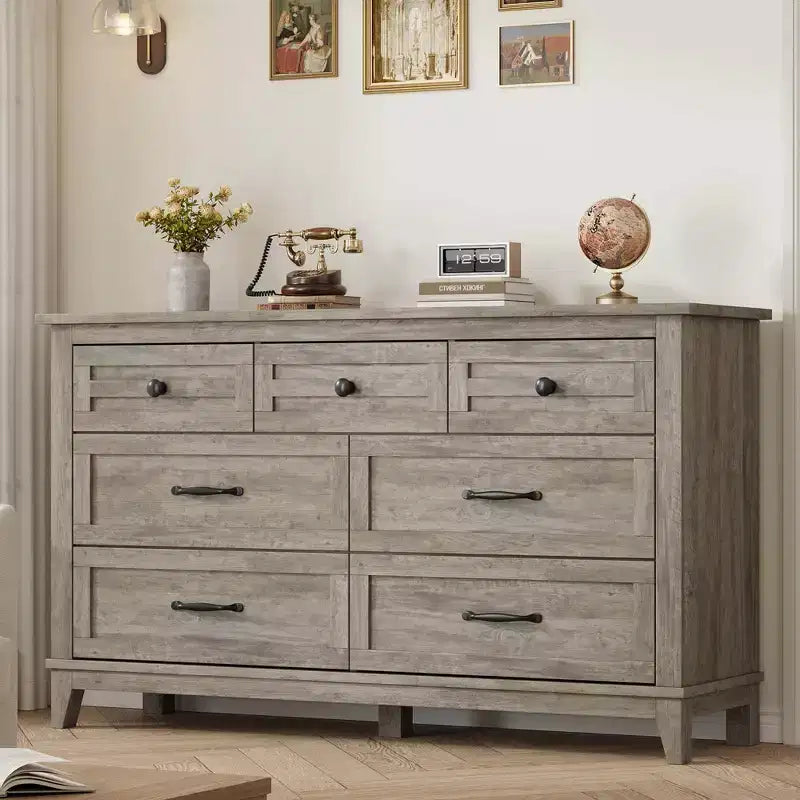 Commode de chambre, commode à tiroirs de 137 cm de large avec rangement autonome, commode de rangement en bois pour salon, chambre à coucher