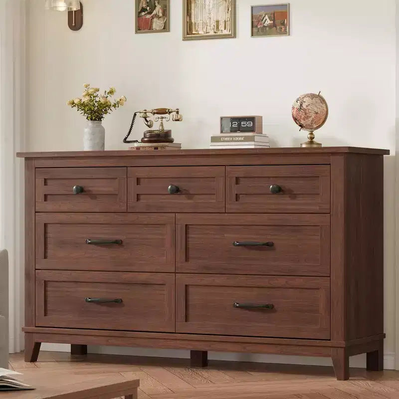 Commode de chambre, commode à tiroirs de 137 cm de large avec rangement autonome, commode de rangement en bois pour salon, chambre à coucher