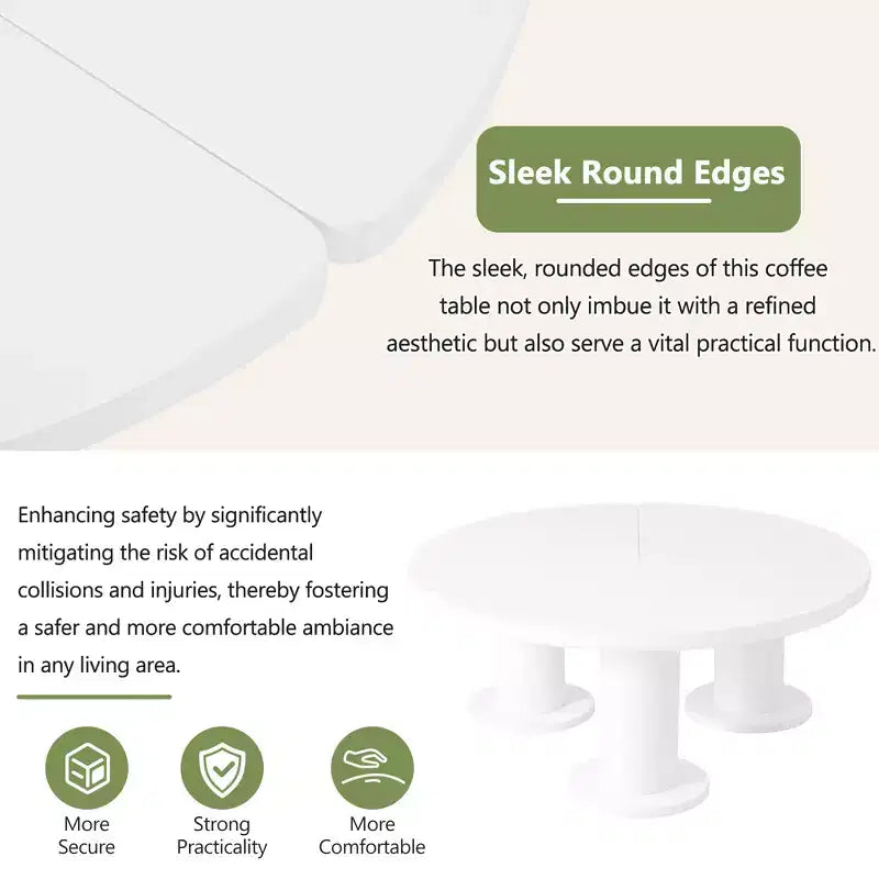 Table basse ronde en forme de pétale, Table basse de style crème avec 3 pieds épais, Table d'appoint irrégulière minimaliste aux bords arrondis et lisses