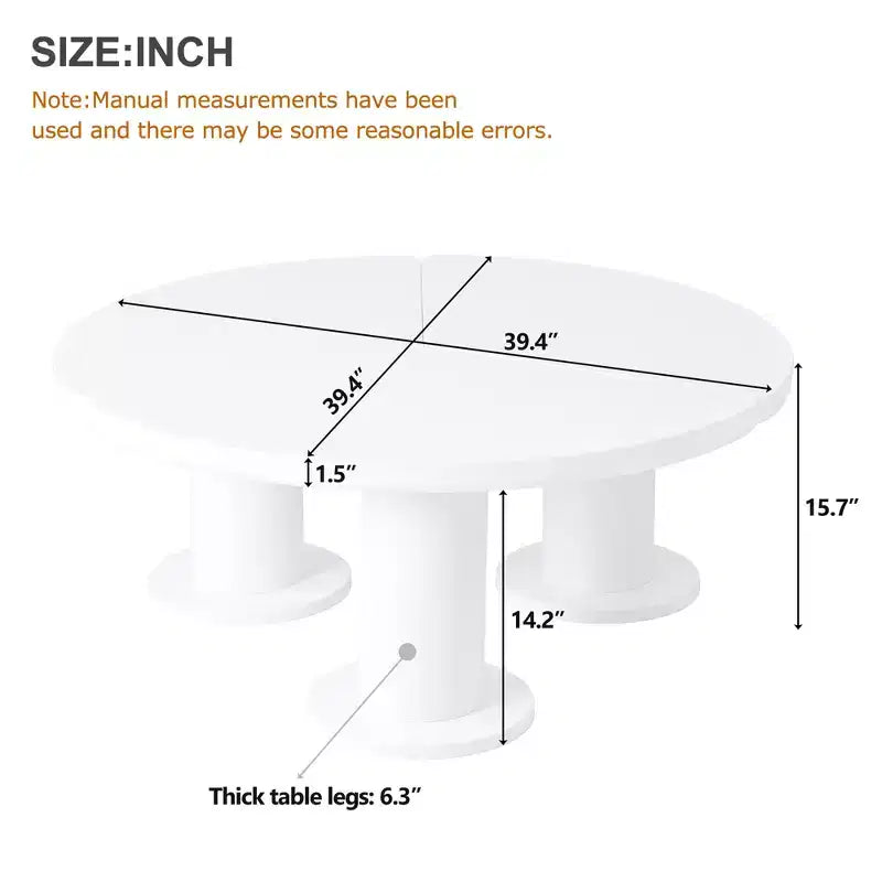 Table basse ronde en forme de pétale, Table basse de style crème avec 3 pieds épais, Table d'appoint irrégulière minimaliste aux bords arrondis et lisses