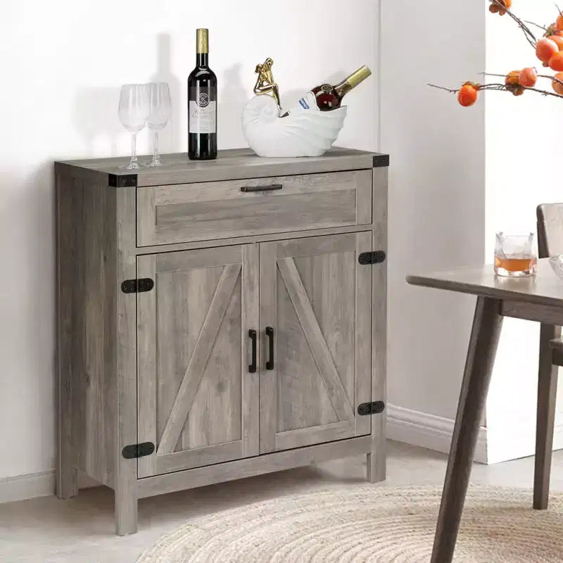 Buffet bahut de ferme moderne avec tiroir, armoire de rangement avec portes et étagères réglables, meuble bar à café, gris cendré