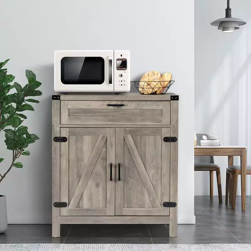 Buffet bahut de ferme moderne avec tiroir, armoire de rangement avec portes et étagères réglables, meuble bar à café, gris cendré