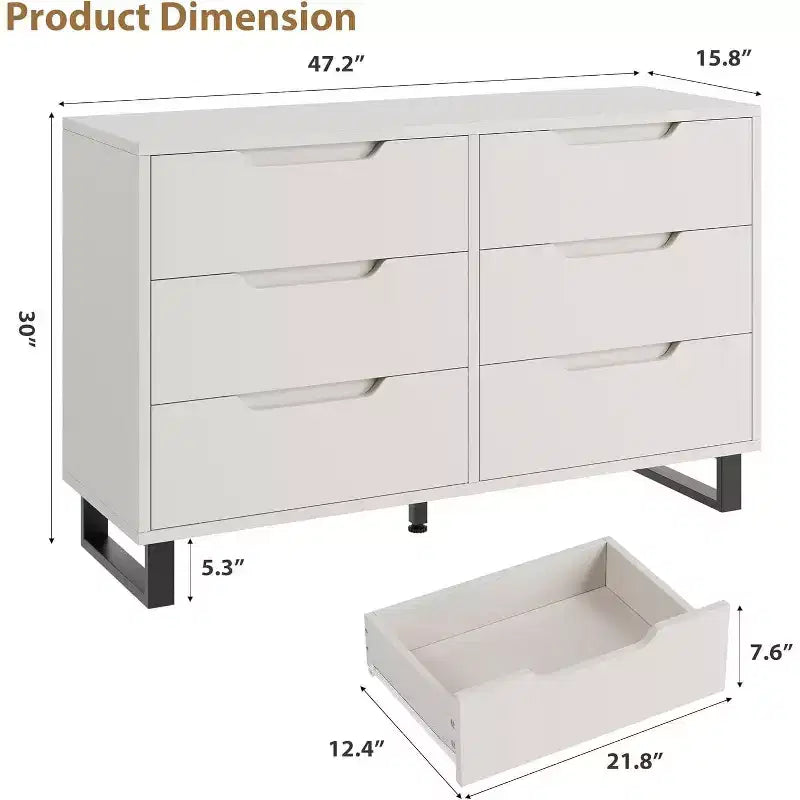 Commode 6 tiroirs pour chambre, Commode large, Meuble de rangement vertical autoportant, Commode de rangement en bois pour salon, couloir, entrée