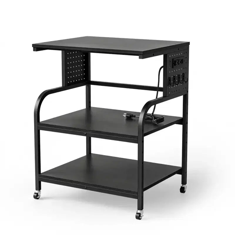 VINGLI 3 Tier Large 3D Printer Stand with Power Outlet/USB Port, Rolling Printer Cart with Adjustable Shelf, Laser Printer Table (Black)