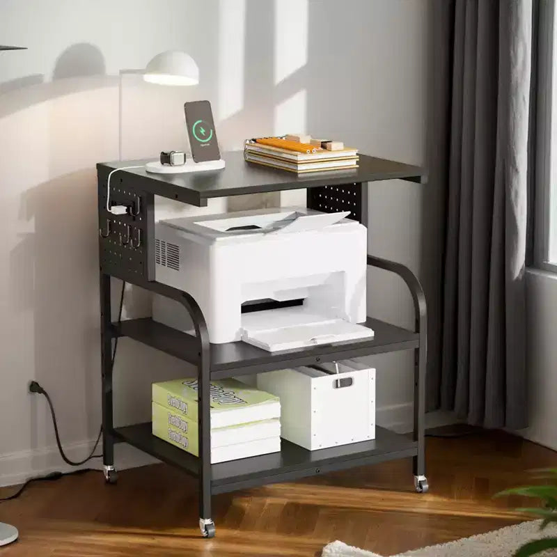 Meuble d'imprimante 3D grand format à 3 niveaux avec prise de courant/port USB, chariot d'imprimante roulant avec étagère réglable, table pour imprimante laser (noir)