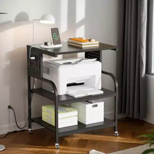 Meuble d'imprimante 3D grand format à 3 niveaux avec prise de courant/port USB, chariot d'imprimante roulant avec étagère réglable, table pour imprimante laser (noir)