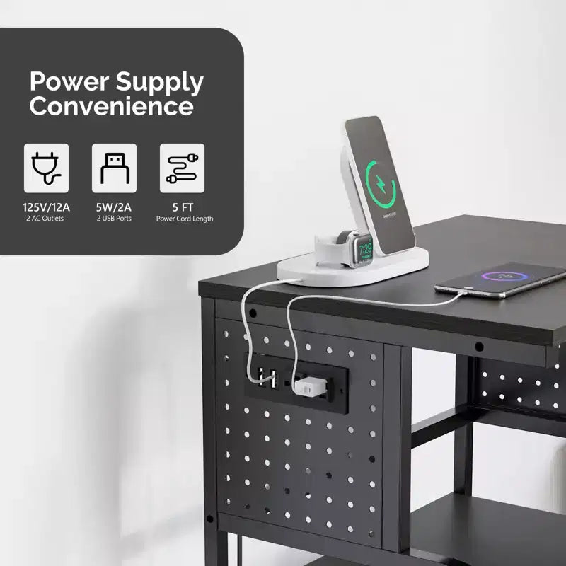 Meuble d'imprimante 3D grand format à 3 niveaux avec prise de courant/port USB, chariot d'imprimante roulant avec étagère réglable, table pour imprimante laser (noir)