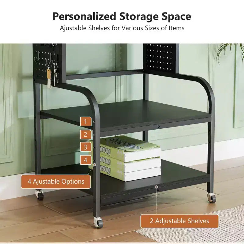 Meuble d'imprimante 3D grand format à 3 niveaux avec prise de courant/port USB, chariot d'imprimante roulant avec étagère réglable, table pour imprimante laser (noir)