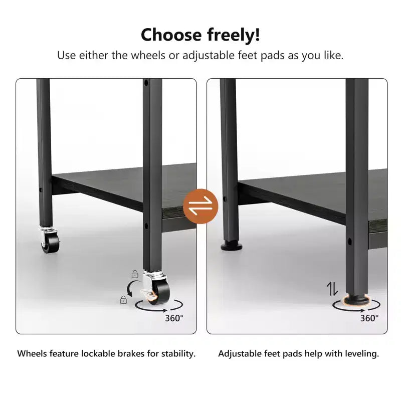 Meuble d'imprimante 3D grand format à 3 niveaux avec prise de courant/port USB, chariot d'imprimante roulant avec étagère réglable, table pour imprimante laser (noir)