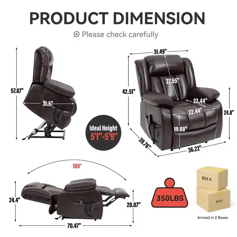 Fauteuil inclinable électrique double moteur à position infinie de taille moyenne avec massage vibratoire à 8 points et chauffage lombaire
