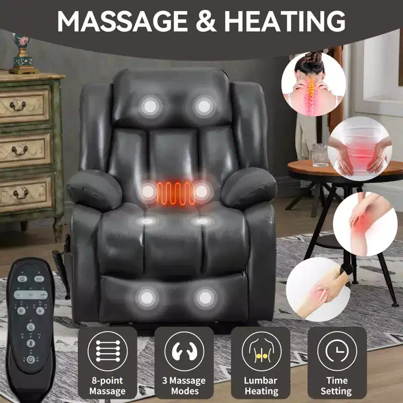 Fauteuil inclinable électrique double moteur à position infinie de taille moyenne avec massage vibratoire à 8 points et chauffage lombaire