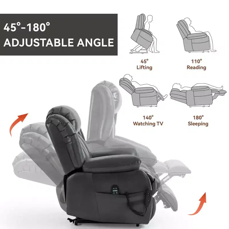 Fauteuil inclinable électrique double moteur à position infinie de taille moyenne avec massage vibratoire à 8 points et chauffage lombaire