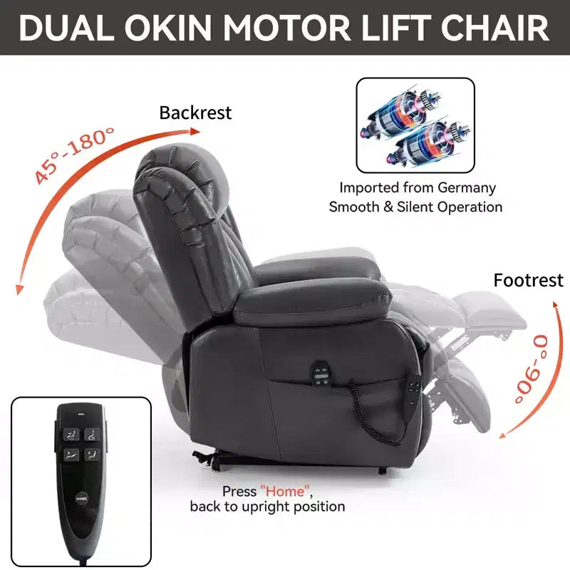 Fauteuil inclinable électrique double moteur à position infinie de taille moyenne avec massage vibratoire à 8 points et chauffage lombaire