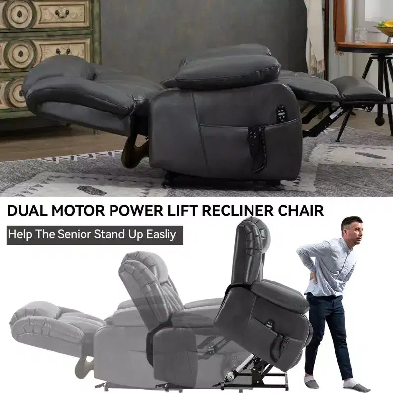 Fauteuil inclinable électrique double moteur à position infinie de taille moyenne avec massage vibratoire à 8 points et chauffage lombaire
