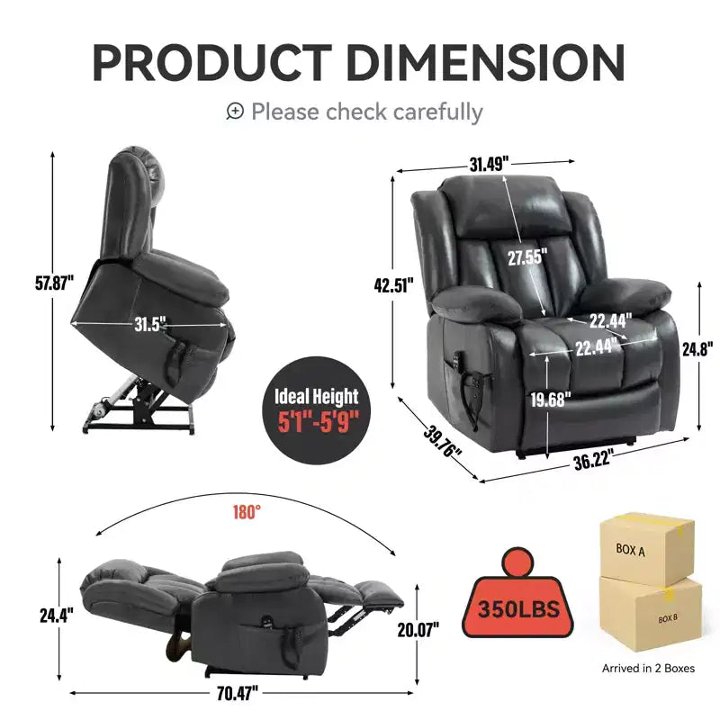 Fauteuil inclinable électrique double moteur à position infinie de taille moyenne avec massage vibratoire à 8 points et chauffage lombaire