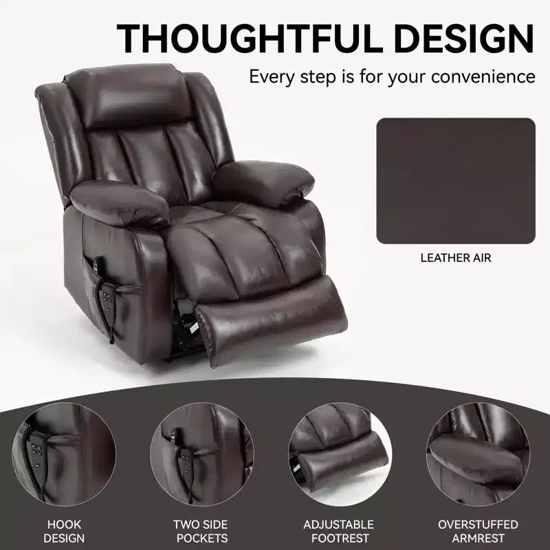 Fauteuil inclinable électrique double moteur à position infinie de taille moyenne avec massage vibratoire à 8 points et chauffage lombaire