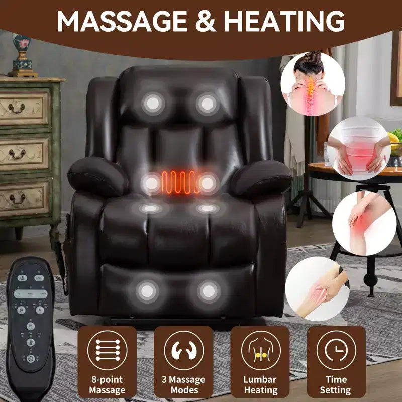 Fauteuil inclinable électrique double moteur à position infinie de taille moyenne avec massage vibratoire à 8 points et chauffage lombaire