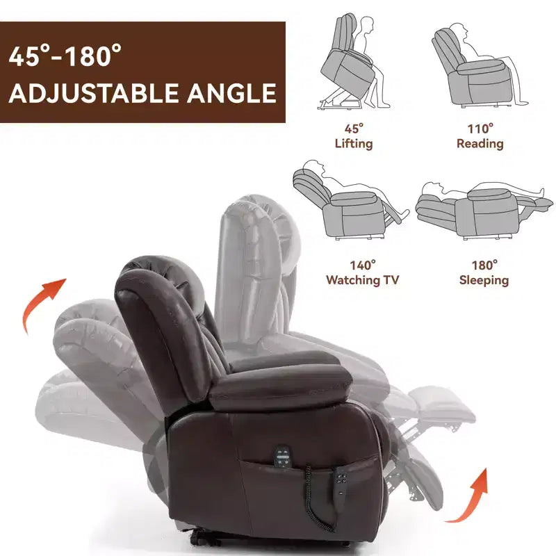 Fauteuil inclinable électrique double moteur à position infinie de taille moyenne avec massage vibratoire à 8 points et chauffage lombaire