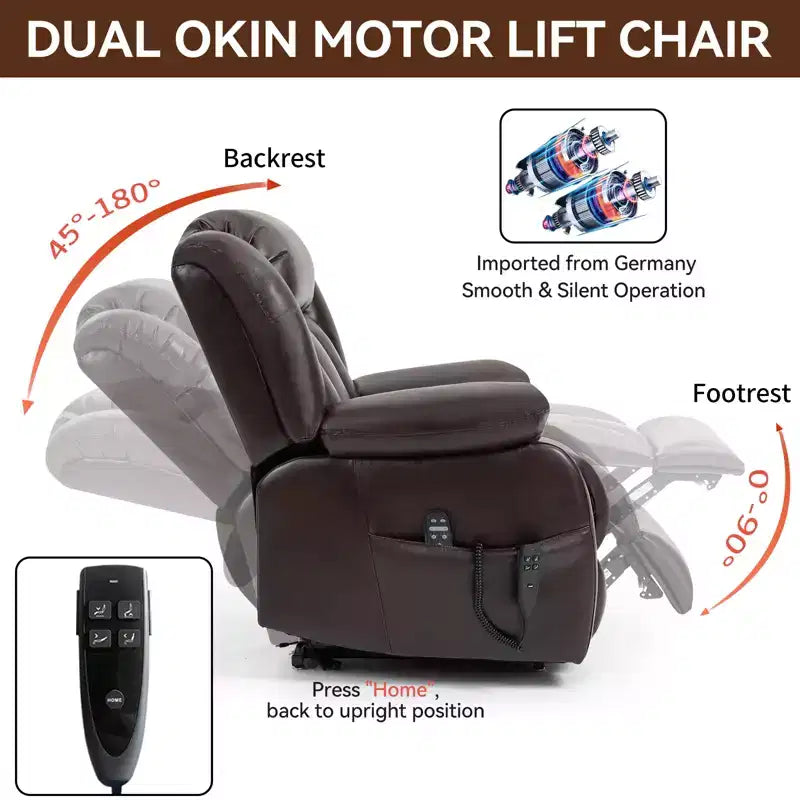 Fauteuil inclinable électrique double moteur à position infinie de taille moyenne avec massage vibratoire à 8 points et chauffage lombaire