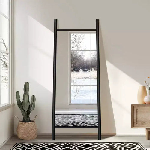 PexFix 24 in. W x 63 in. H Ladder-Style Solid Wood Framed Mirror in Brown