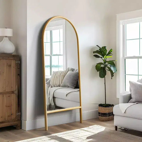 Miroir mural en bois massif cintré style échelle, 31 po L x 71 po H, couleur marron