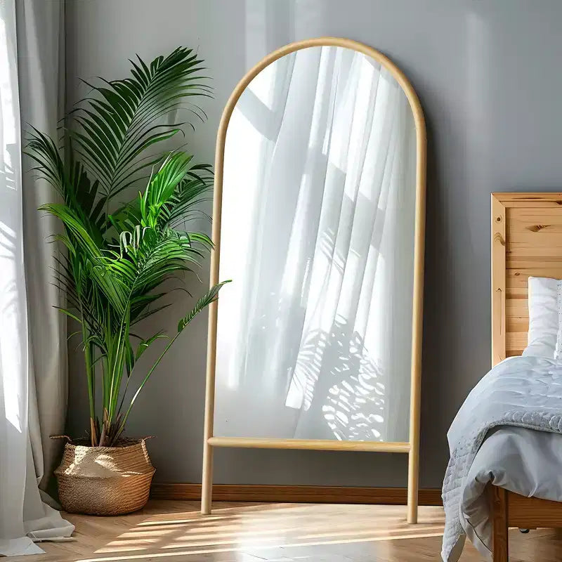 Style with 31 in. W x 71 in. H Ladder-Style Arched Solid Wood Framed Mirror in Brown