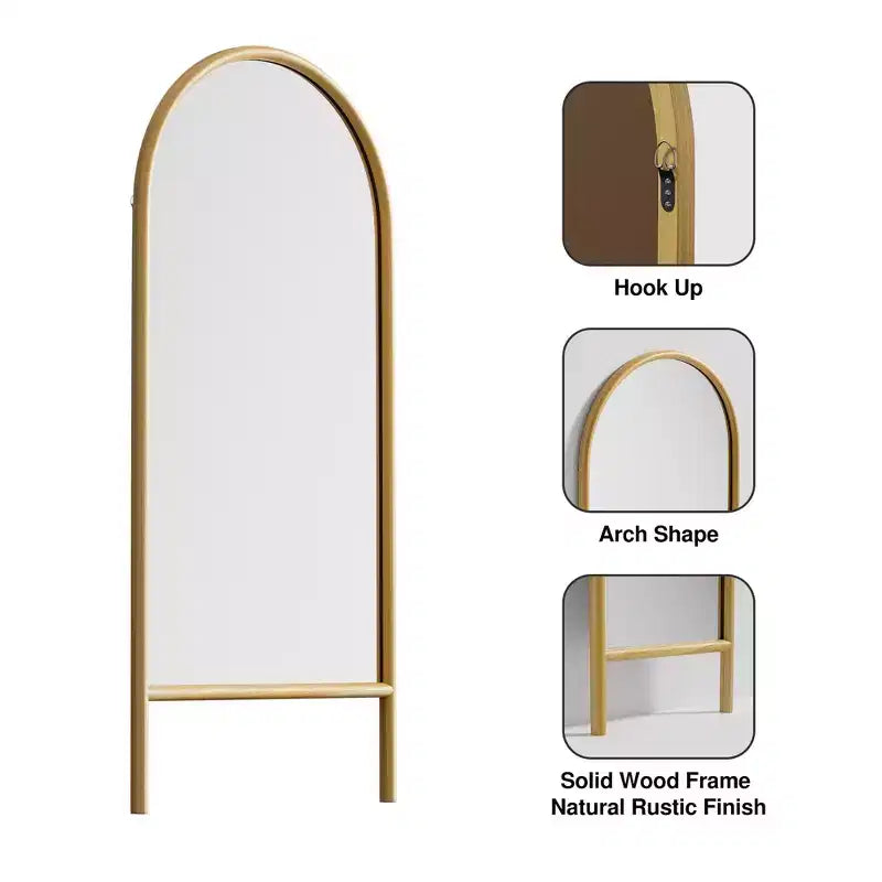Miroir mural en bois massif cintré style échelle, 31 po L x 71 po H, couleur marron