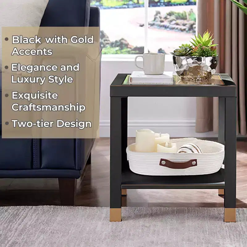 Table d'appoint mi-siècle en métal et verre - Étagère de rangement et hauteur adaptée pour canapé