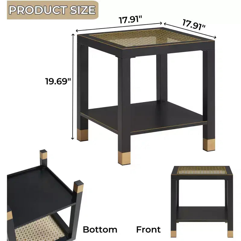 Table d'appoint mi-siècle en métal et verre - Étagère de rangement et hauteur adaptée pour canapé