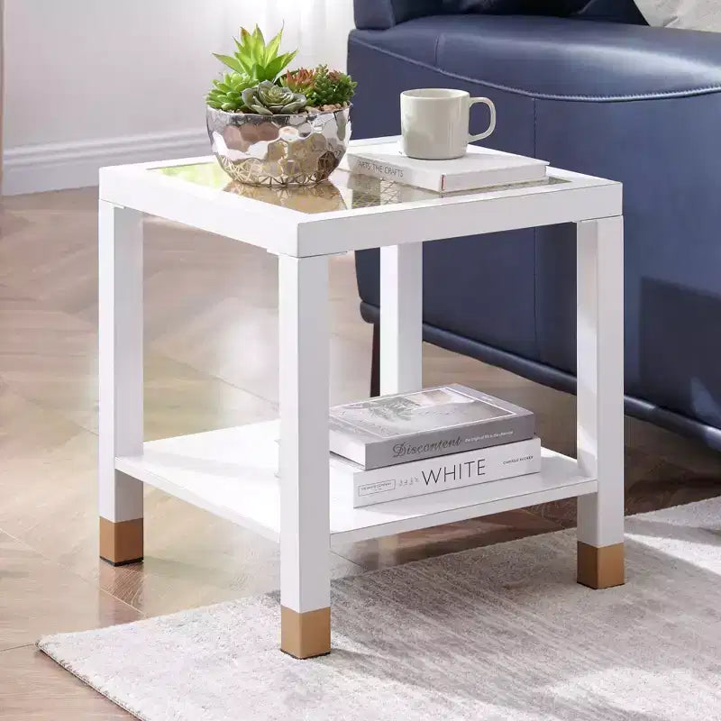 Table d'appoint mi-siècle en métal et verre - Étagère de rangement et hauteur adaptée pour canapé