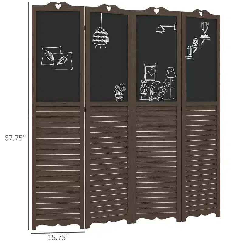 Paravent pliant à 4 panneaux avec tableau noir, paravent autoportant pour chambre et bureau, Noyer Marron