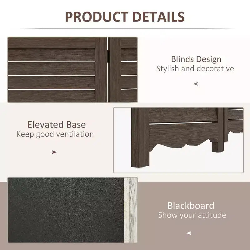 Paravent pliant à 4 panneaux avec tableau noir, paravent autoportant pour chambre et bureau, Noyer Marron