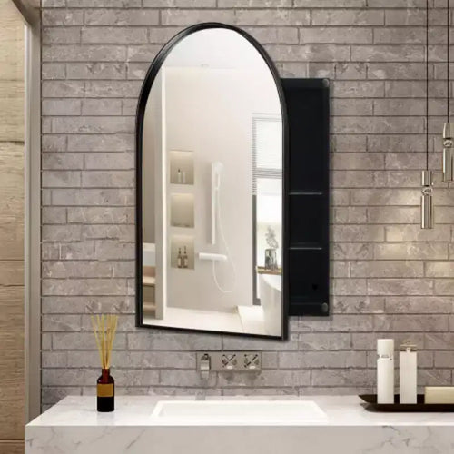 24x36 Inch Arched Recessed Medicine Cabinet, Metal Framed Bathroom Wall Cabinet with Mirror and Adjustable Shelves