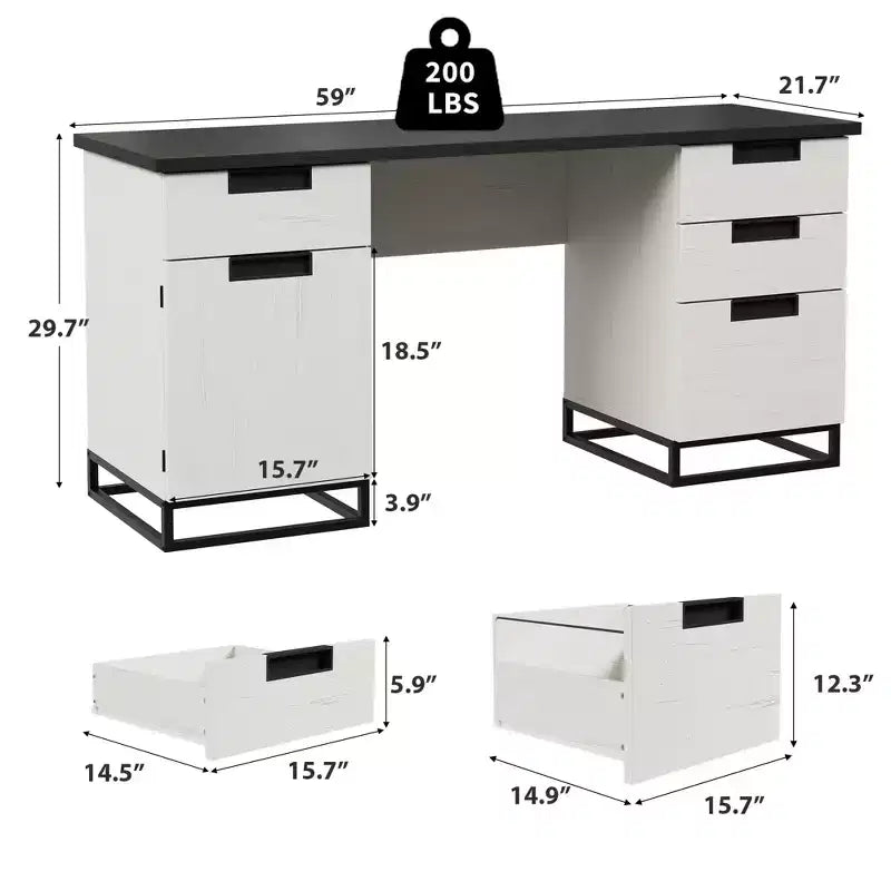 Bureau de direction style ferme de 59 po, bureau d'ordinateur avec tiroir classeur et armoire de rangement, table d'ordinateur en bois avec 3 tiroirs pour le travail et l'étude