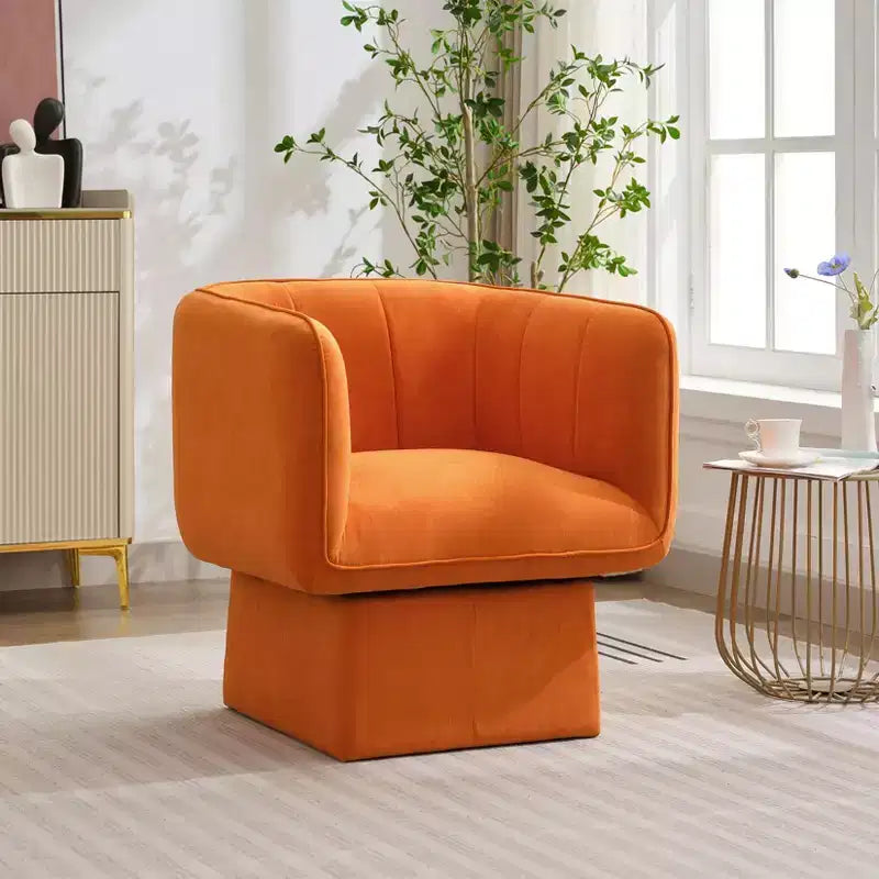 Fauteuil pivotant 360° moderne, fauteuil rond pivotant avec coussin large, canapé en tissu velours moelleux