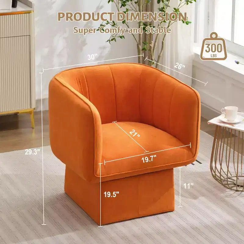 Fauteuil pivotant 360° moderne, fauteuil rond pivotant avec coussin large, canapé en tissu velours moelleux