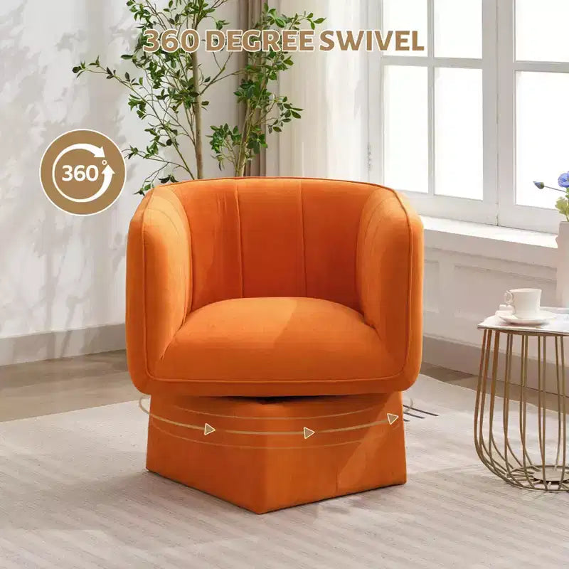 Fauteuil pivotant 360° moderne, fauteuil rond pivotant avec coussin large, canapé en tissu velours moelleux