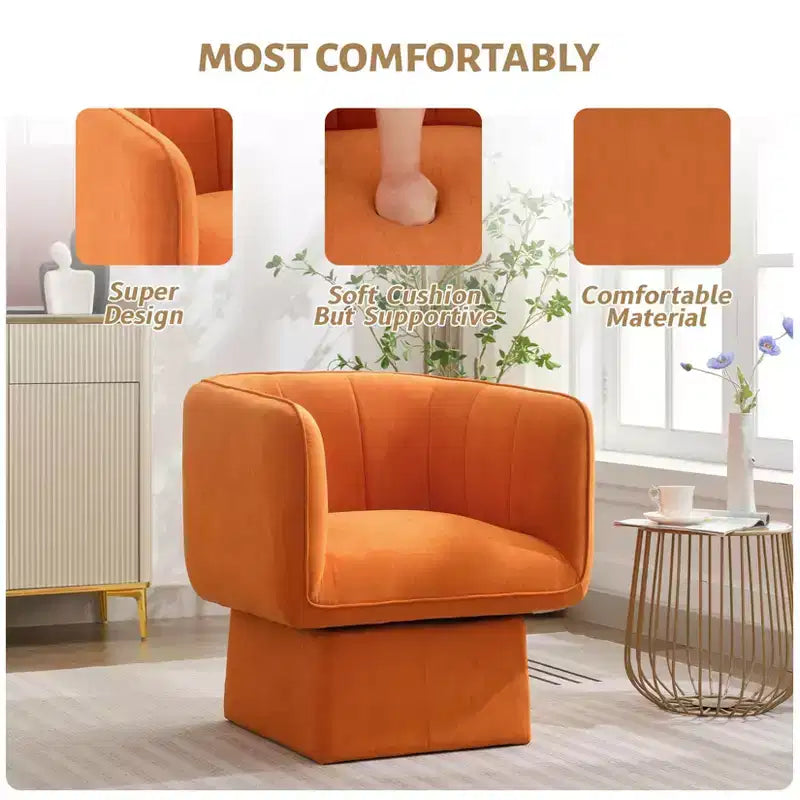 Fauteuil pivotant 360° moderne, fauteuil rond pivotant avec coussin large, canapé en tissu velours moelleux