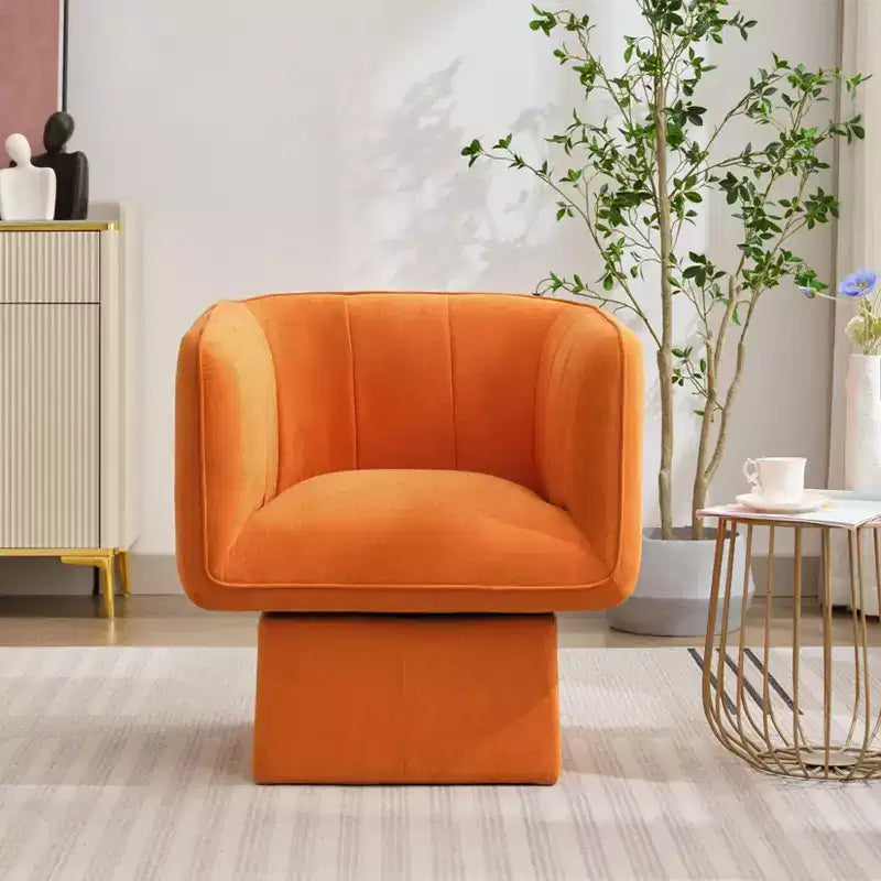 Fauteuil pivotant 360° moderne, fauteuil rond pivotant avec coussin large, canapé en tissu velours moelleux